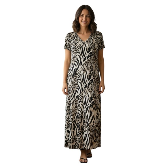 Est. 1946 Dresses & Skirts - EST. 1946 Size M Mixed Animal Print Maxi Dress Short Sleeve Leopard Zebra